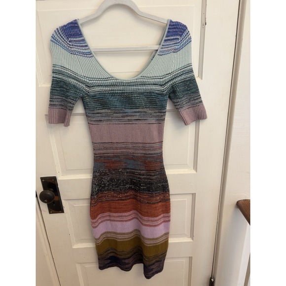 Anthropologie Eloise Space-Dyed Ribbed Knit Midi Dress Rainbow XS $150 - Picture 3 of 9